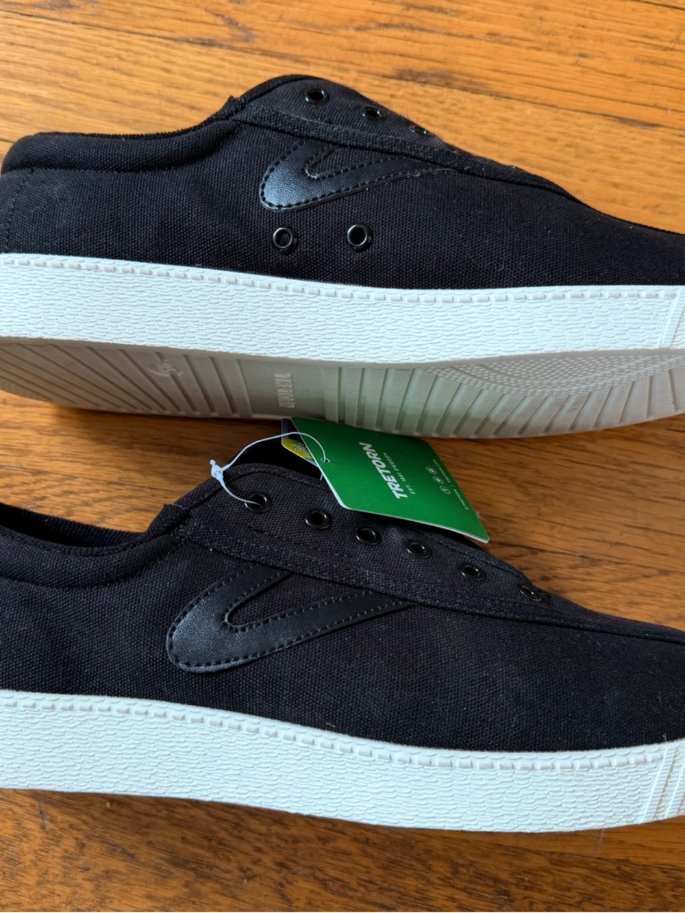 Tretorn Black Canvas Slip-On Sneakers with White Sole (No Laces)